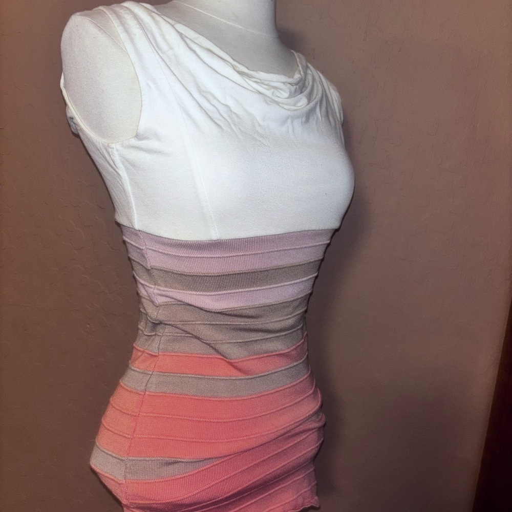 Toska Striped Sleeveless Bandage Dress in White and Pinks size S